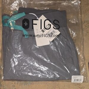 Figs Charcoal Scrub Pants with Aqua Tie